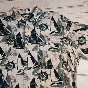 Vintage UNTIED Camp Shirt XL Nautical Sailboat Compass Wheel Aloha Hawaiian